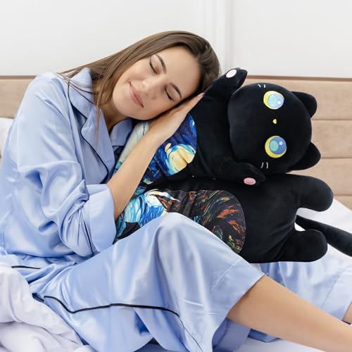 Starry Black Cat Long Plush Toy Pillow