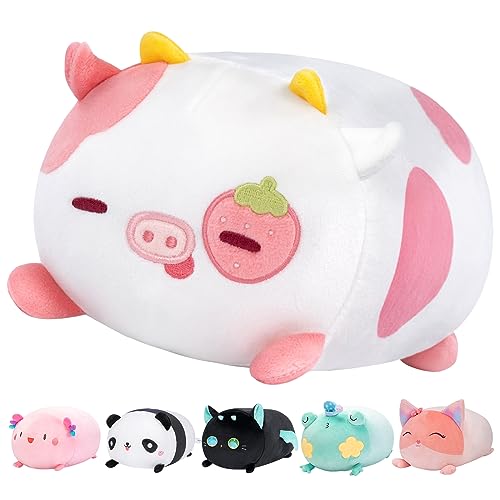Cute Strawberry Cow Plush Pillow - 8” Kawaii Toy