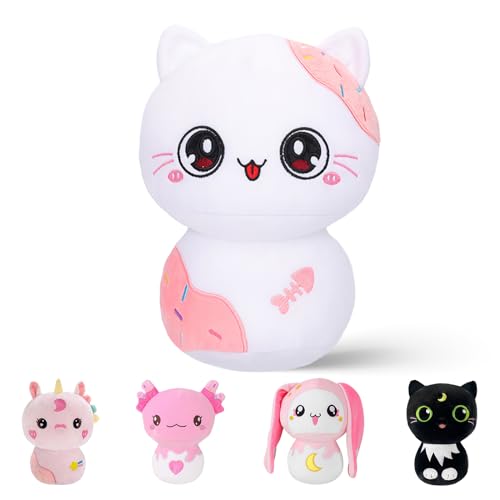 Cute 8-Inch White Pink Kawaii Cat Plush Toy
