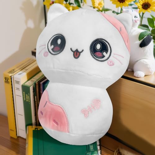 Cute 8-Inch White Pink Kawaii Cat Plush Toy