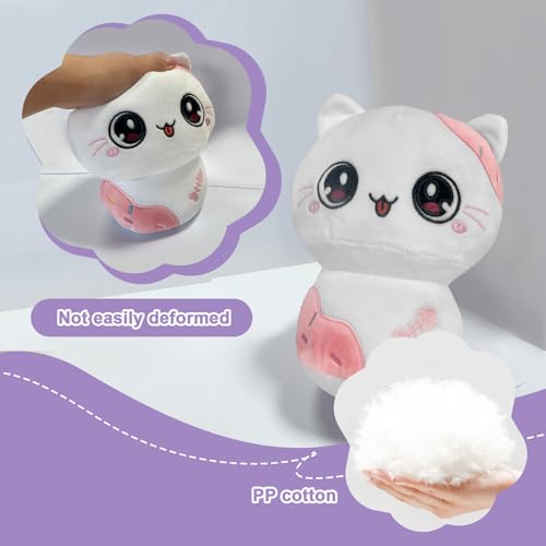 Cute 8-Inch White Pink Kawaii Cat Plush Toy