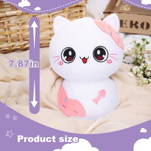 Cute 8-Inch White Pink Kawaii Cat Plush Toy