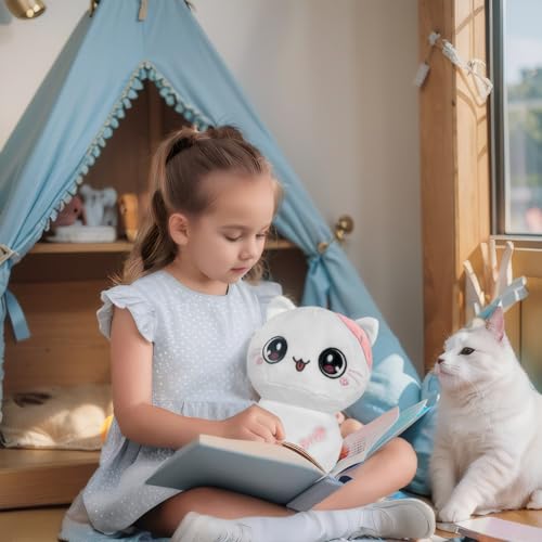 Cute 8-Inch White Pink Kawaii Cat Plush Toy