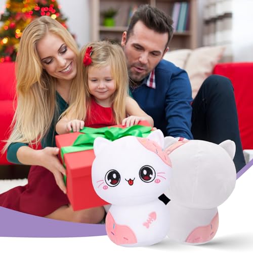 Cute 8-Inch White Pink Kawaii Cat Plush Toy
