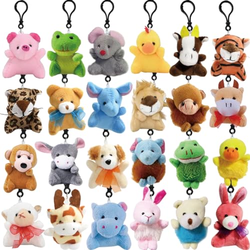 24-Pack Kawaii Mini Animal Plush Keychains