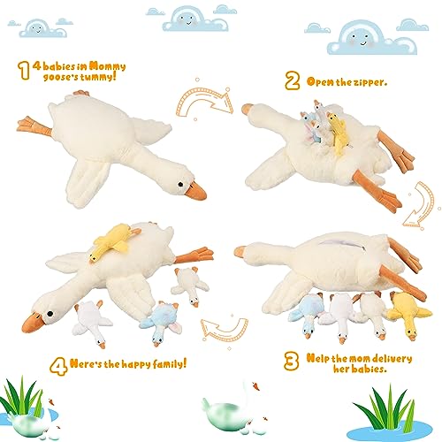 Adorable 31" Goose Plush Toy with Baby Geese