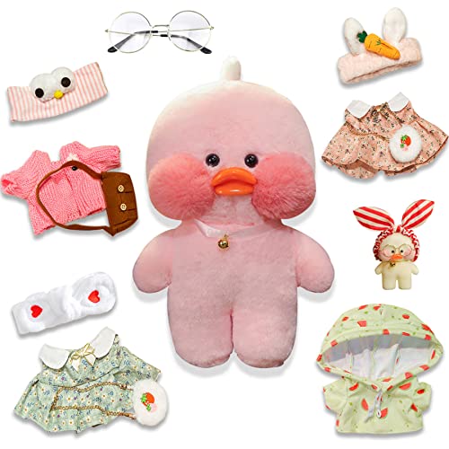 LALAFANFAN Cute Pink Duck Plush Toy with Accessories