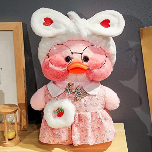 LALAFANFAN Cute Pink Duck Plush Toy with Accessories