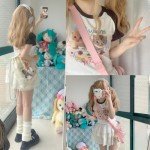 Kawaii Cat Print Short Sleeve Tee for Girls