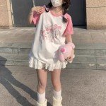 Kawaii Pink Anime Oversized T-Shirt for Teens