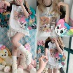Kawaii Cat Print Short Sleeve Tee for Girls
