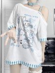 Kawaii Harajuku Cartoon Print Off-Shoulder Tee