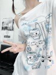 Kawaii Harajuku Cartoon Print Off-Shoulder Tee