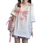 Kawaii Off Shoulder Graphic Tee - Sweet Style