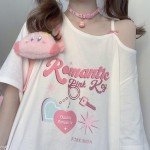 Kawaii Off Shoulder Graphic Tee - Sweet Style