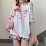 Kawaii Off Shoulder Graphic Tee - Sweet Style