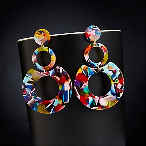 Retro Geometric Acrylic Earrings for Women - Colorful