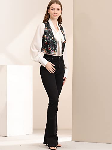 Floral Satin Waistcoat for Women - Medium Black