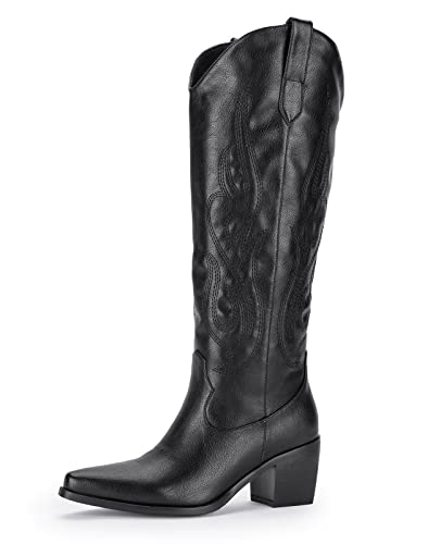 Black Knee High Western Cowboy Boots - Women's Size 8.5