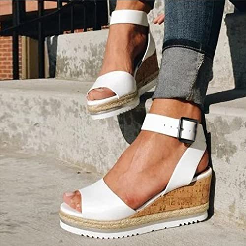 Retro Roman Platform Sandals - Women's Wedges (H-White)