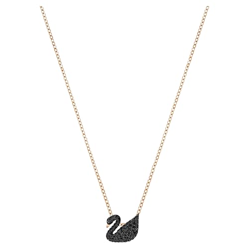 Swarovski Rose-Gold Swan Pendant Necklace with Black Crystal