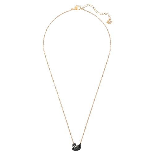 Swarovski Rose-Gold Swan Pendant Necklace with Black Crystal