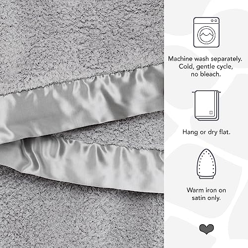 Soft Chenille Baby Blanket with Satin Trim - Silver