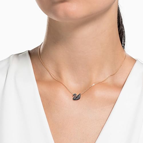 Swarovski Rose-Gold Swan Pendant Necklace with Black Crystal
