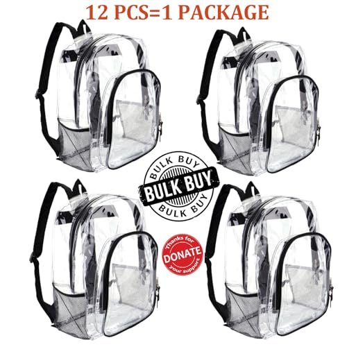 JOMPARO 12-Pack Heavy Duty Clear Backpacks