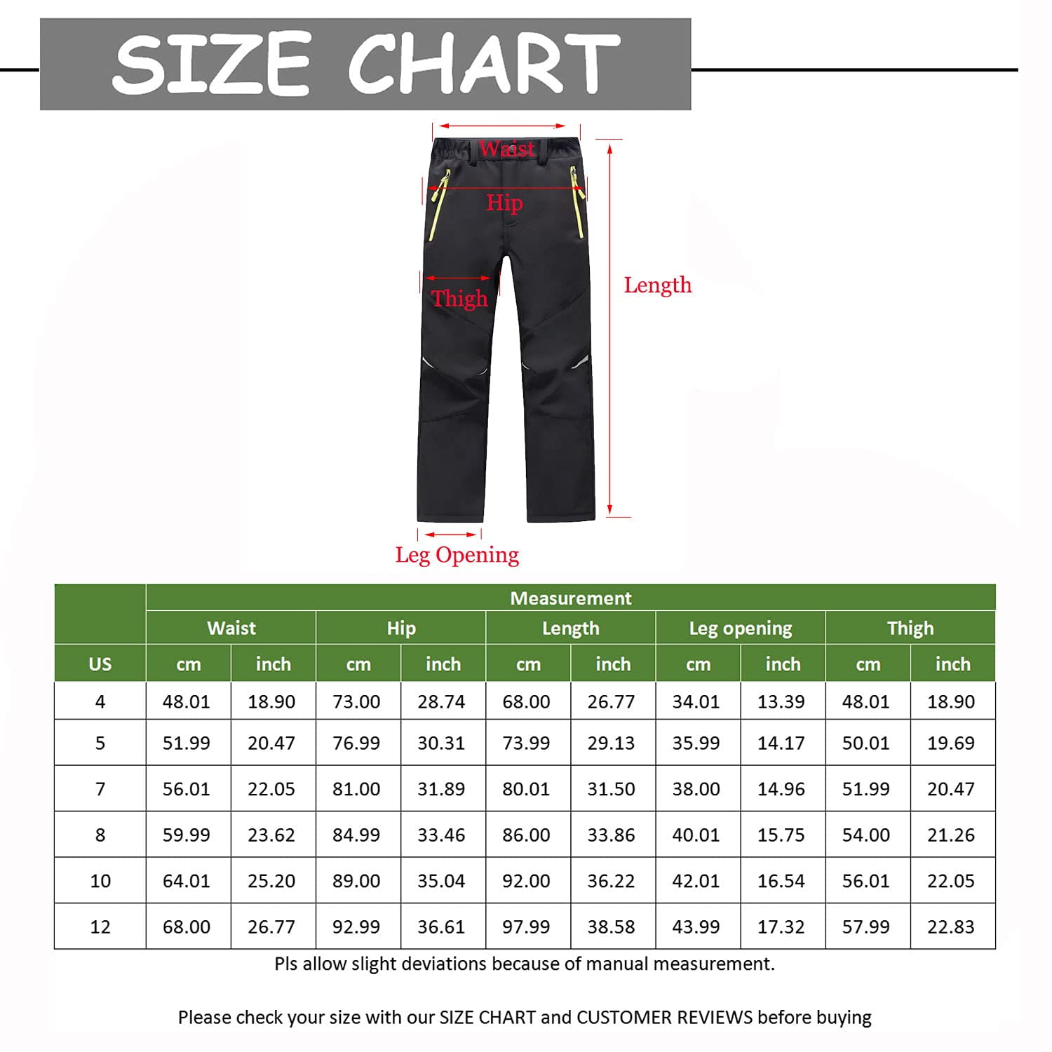 LANBAOSI Kid Hiking Pants Outdoor Waterproof Fleece Lined