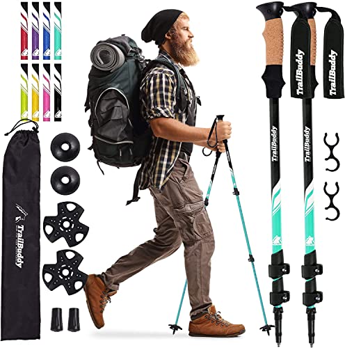 TrailBuddy Aluminum Hiking Poles - Adjustable 24.5-54in. (Aqua Blue)