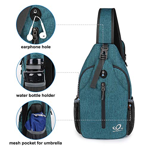 WATERFLY Teal Blue Crossbody Hiking Sling Backpack