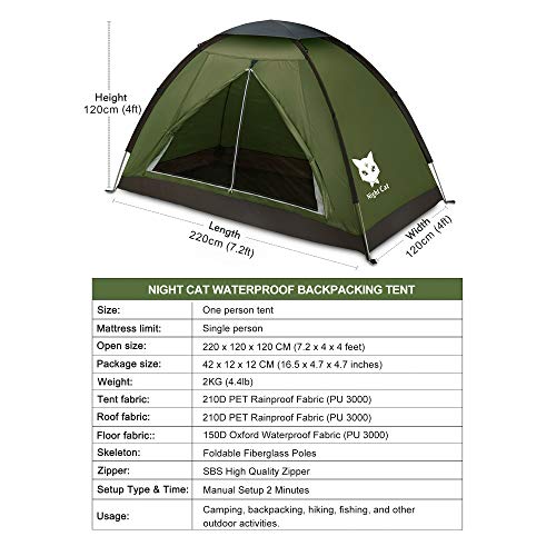Lightweight Waterproof 2 Person Hiking Tent - Night Cat