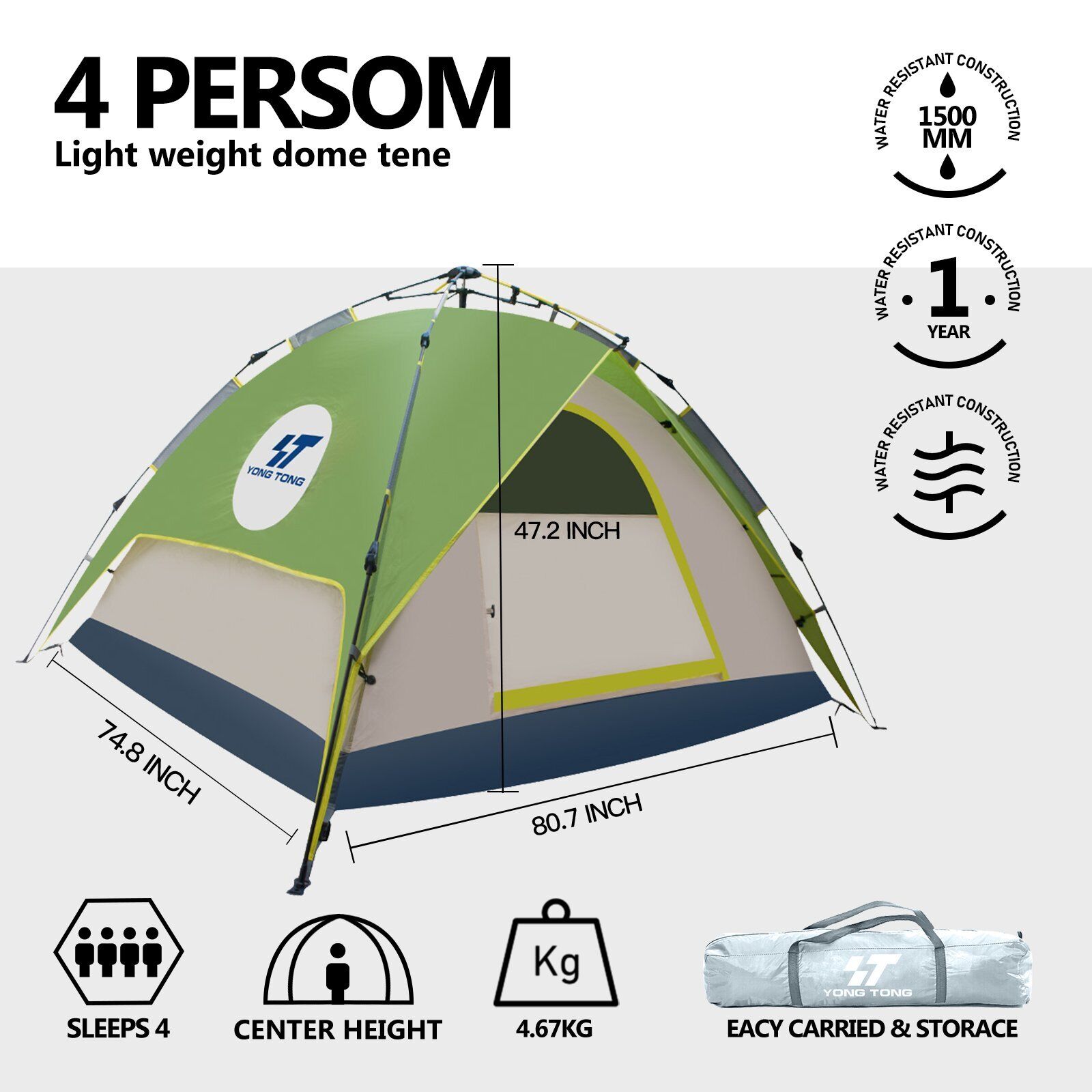 Instant Pop Up Waterproof Hiking Tent for 4-5 People