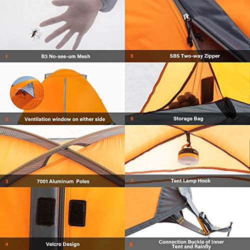 BISINNA Lightweight Camping Tent for Hiking - 2/4 Persons