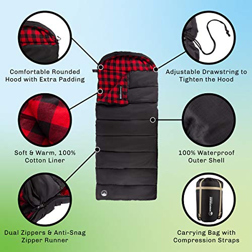 XL 3-Season Sleeping Bag for Hiking - Black/Red
