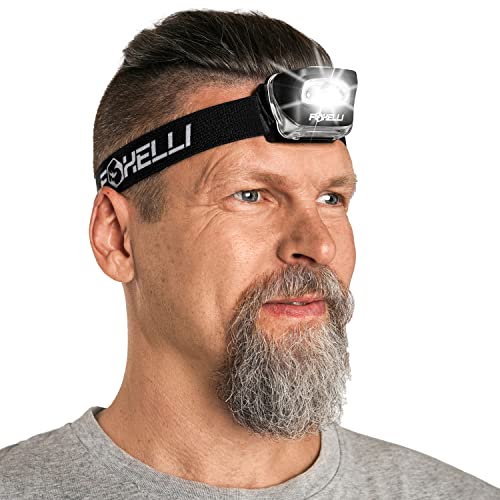 Foxelli LED Hiking Headlamp - White/Red Light, Waterproof