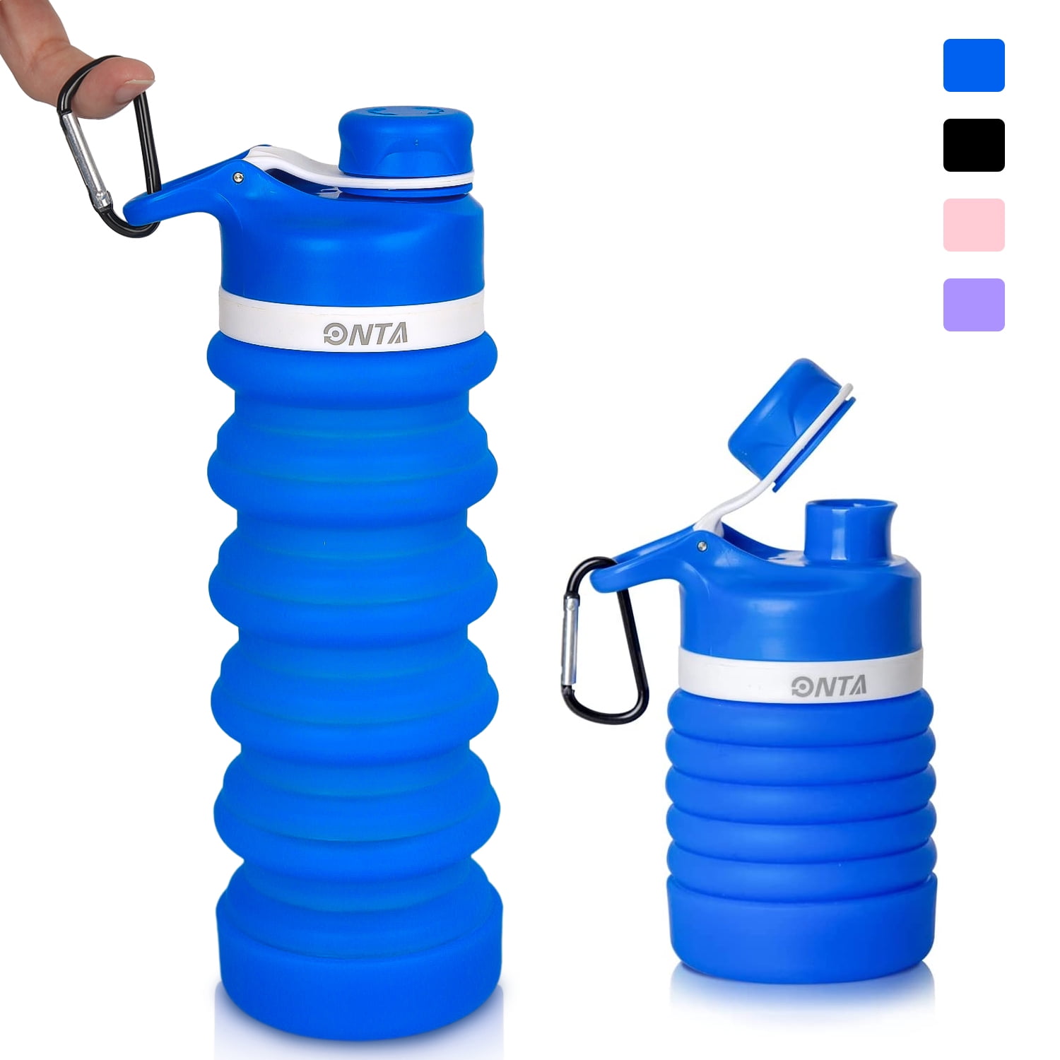 Collapsible Silicone Hiking Water Bottle with Carabiner
