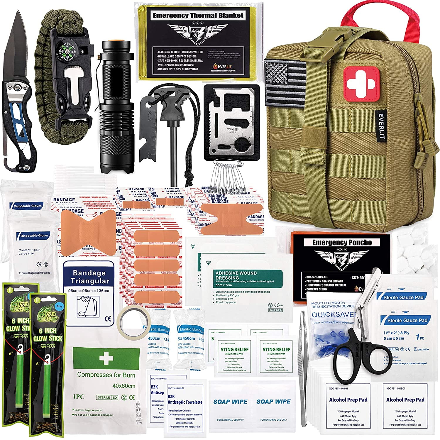 EVERLIT 250-Piece Outdoor Hiking Survival First Aid Kit