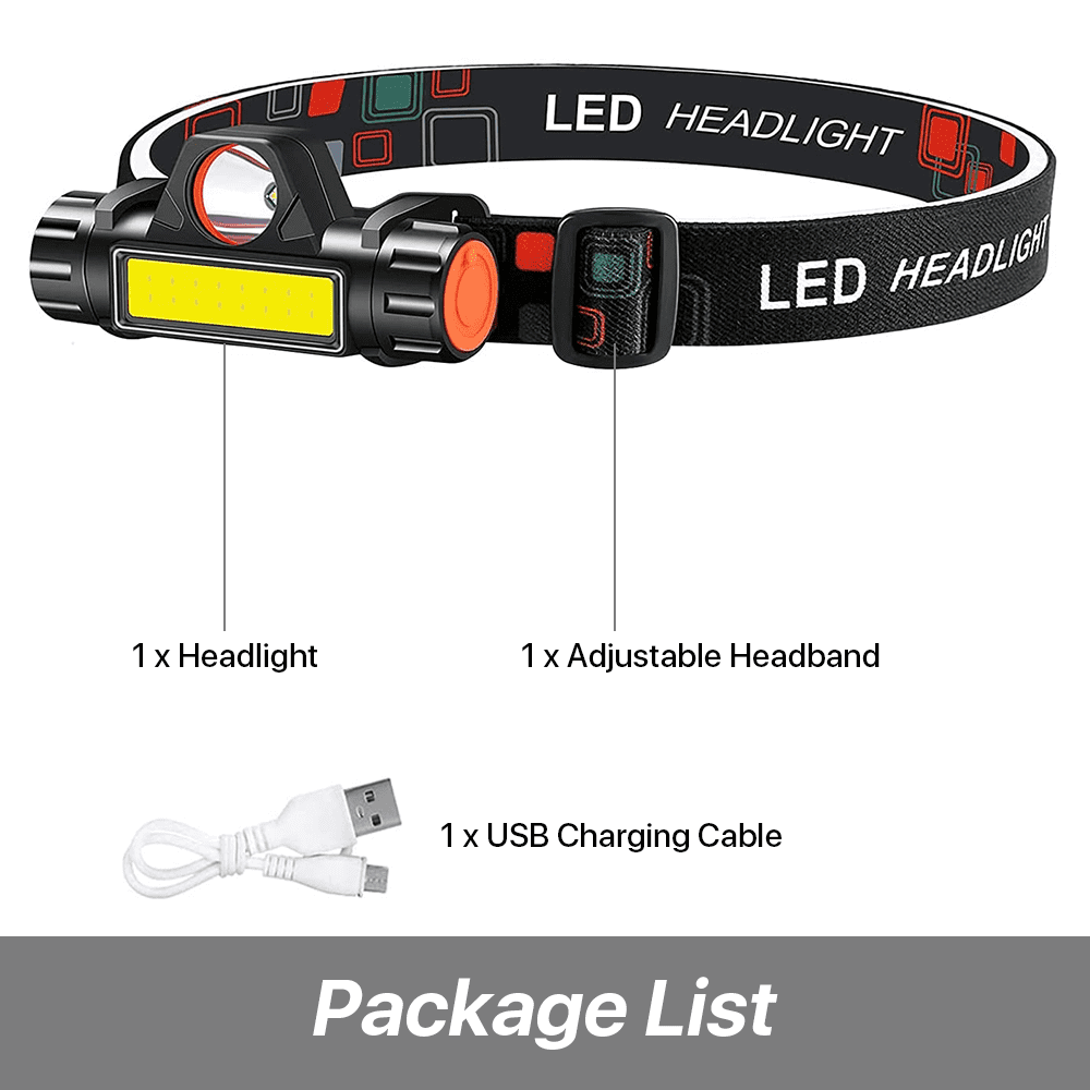 Waterproof Rechargeable Headlamp for Hiking - 2 Modes