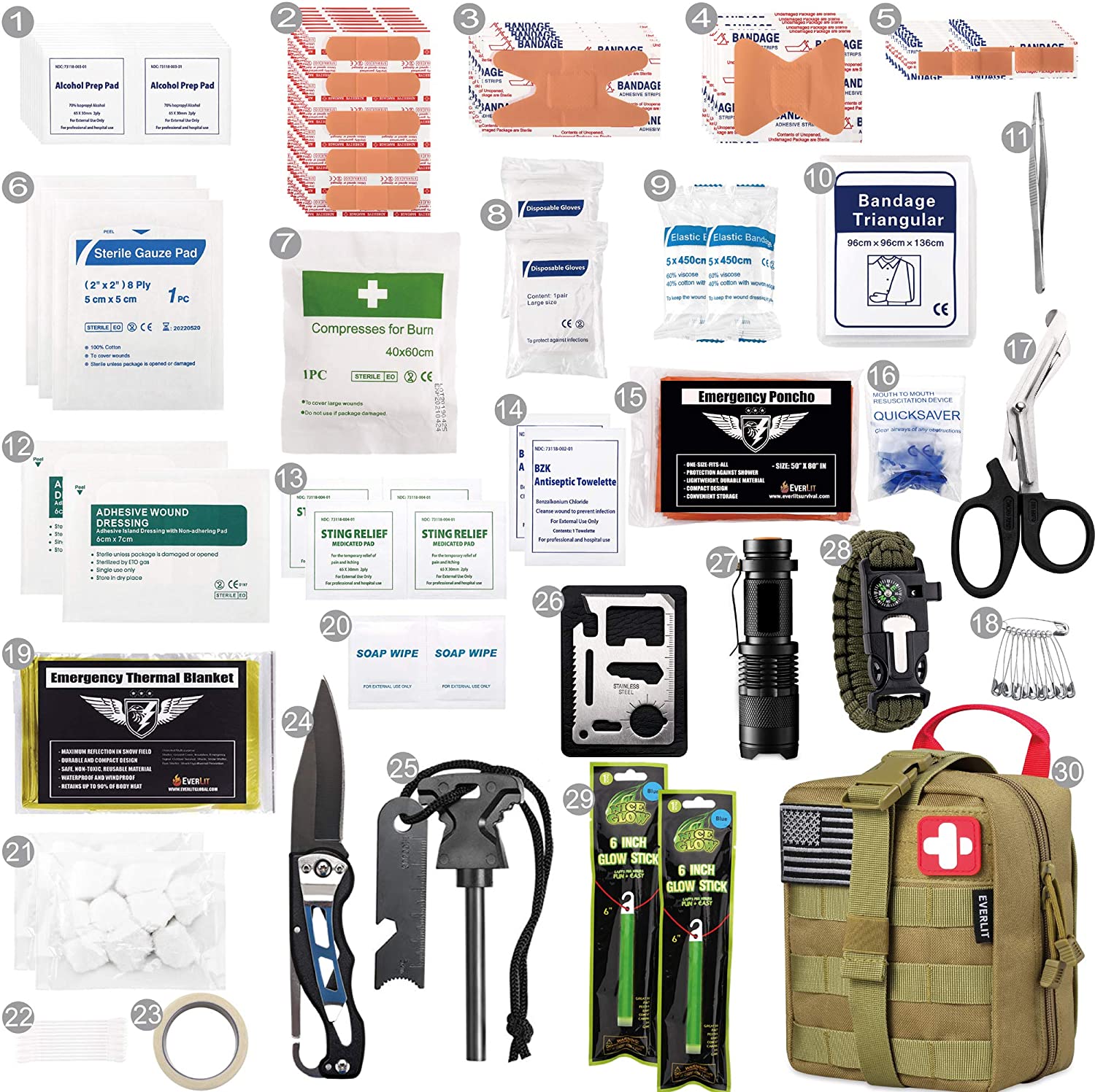 EVERLIT 250-Piece Outdoor Hiking Survival First Aid Kit