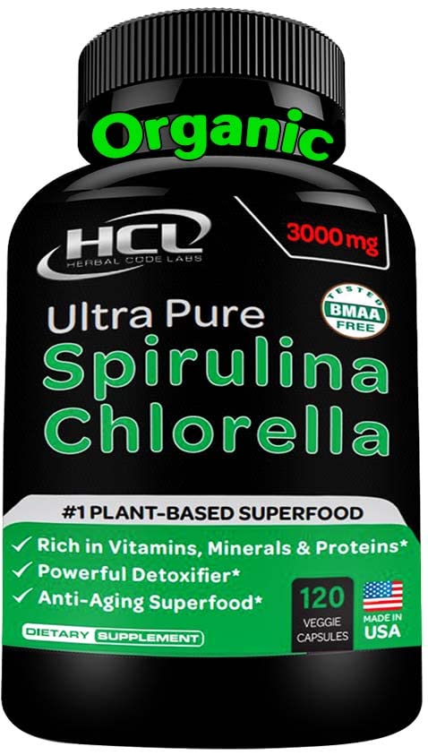 Organic Chlorella Spirulina Powder Capsules - Vegan Omega 3