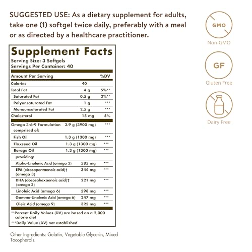 1300 Mg Vegan Omega 3-6-9 Softgels for Heart Health