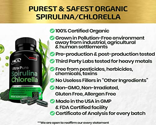 Organic Chlorella Spirulina Powder Capsules - Vegan Omega 3