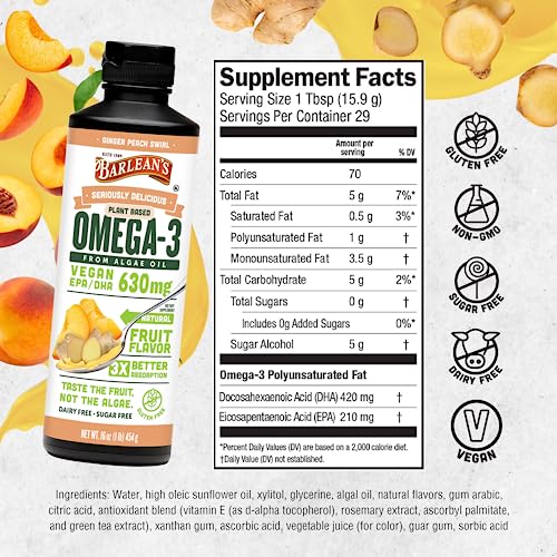 Ginger Peach Vegan Omega 3 Algal Oil Supplement