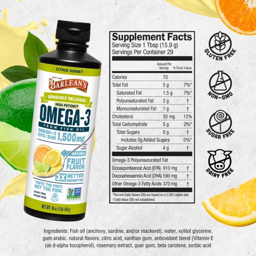 1500mg Citrus Sorbet Vegan Omega-3 Liquid Supplement