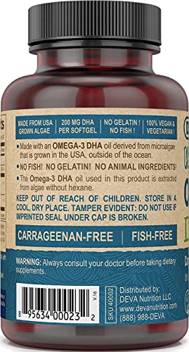 DEVA 200 Mg Vegan Omega-3 DHA Algae Oil Softgels