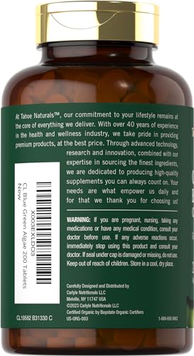 Vegan Omega 3 Chlorella Algae Tablets, 200 Count