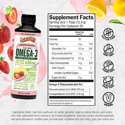 Pink Lemonade Vegan Omega 3 Algal Oil 16 oz