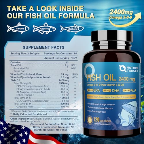 2400 mg Vegan Omega 3-6-9 Softgels with Vitamin D3